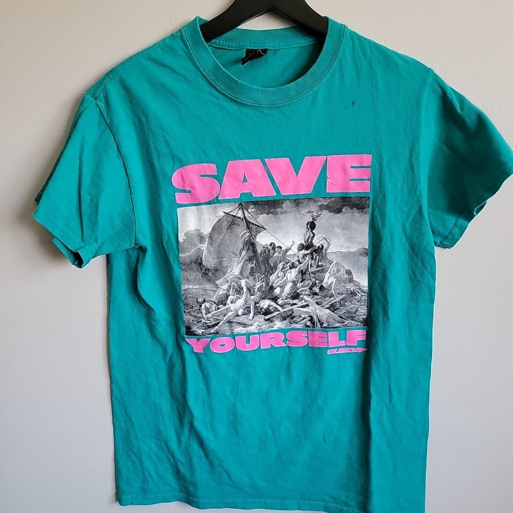 10 Deep Save Yourself Teal Shirt With Pink Letters - Size Small - Jesus Tee